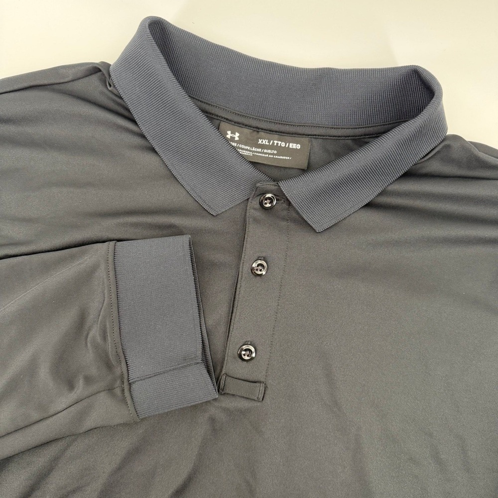 Under Armour Polo Shirt Mens XXL Black Long Sleeve Loose Fit Performance Active